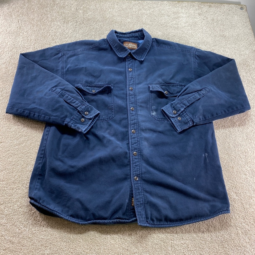 Levi Strauss Canvas Shirt Jacket Mens XL Navy Blue Fleece Lined Workwear Shacket